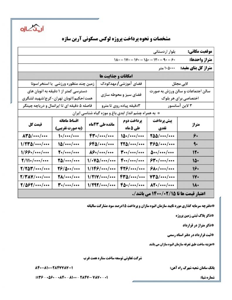 شرایط پذیره نویسی پروژه ستین